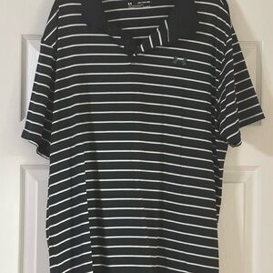 Under Armour Heatgear Loose Mens Black/Gray/White Striped Polo Shirt 2XL